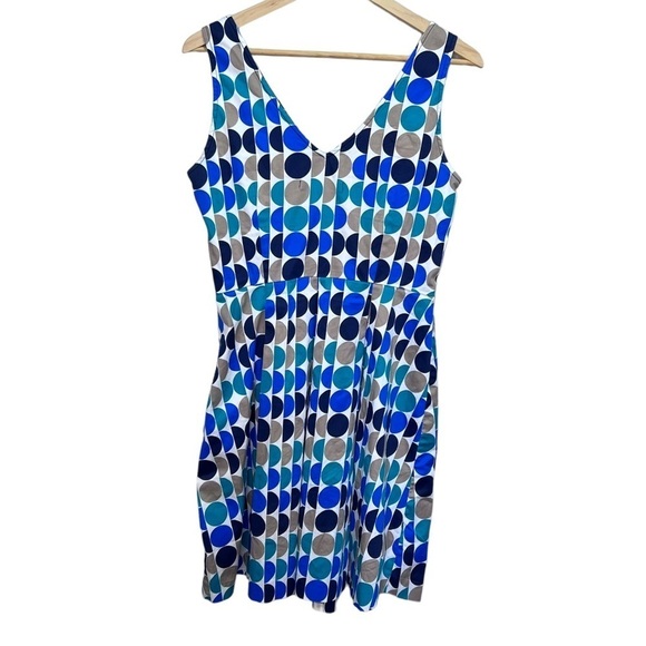 BANANA Republic Green Blue Polka Dot Pleated Sleeveless Dress Fit & Flare Size 4 - Picture 4 of 8